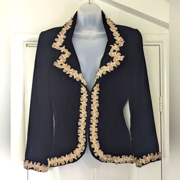 VTG Victor Costa Velvet Embellished Blazer 8 Whimsigoth 80s 90s Steampunk - Picture 1 of 11